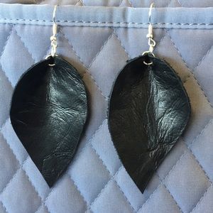 Black leather petal earrings